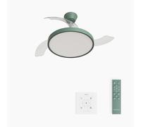 CREATE / WIND CLEAR STUDIO S/Ventilador de techo con luz verde sage con controlador de pared y mando / 40W. Temporizador. Ø 91 cm. aspas retráctiles. 3 temperaturas de luz. función verano-invierno