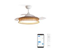 CREATE / WIND CLEAR/Ventilador de techo con luz blanco y mimbre nudo con mando y Wifi / 40W, Ø108 cm, temporizador, 6 velocidades, aspas retráctiles, 3 temperaturas de luz, función verano-invierno