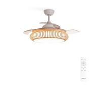 WIND CLEAR RATTAN - Ventilador De Techo 40W Silencioso Ø108cm Aspas Retráctiles Con Luz LED De 36W Mando A Distancia