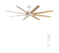 CREATE / WIND INDUSTRIAL XXL/Ventilador de techo blanco efecto madera clara con mando / 40W, Silencioso, Ø183 cm, 6 velocidades, programable, función verano-invierno