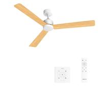 CREATE / WIND MODERN L/Ventilador de techo con luz blanco madera clara con controlador de pared y mando / 40W, Luz LED 3 temperaturas, Ø152 cm, programable, 6 velocidades, función verano-invierno