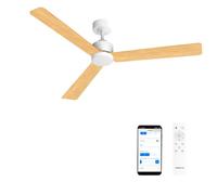 CREATE / WIND MODERN L/Ventilador de techo con luz blanco madera clara con Wifi y mando / 40W, Luz LED 3 temperaturas, Ø152 cm, programable, 6 velocidades, función verano-invierno