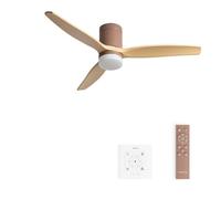 CREATE / WINDCALM M/Ventilador de techo ABS con luz moca aspas efecto madera clara con controlador y mando / 40W, Temporizador, Ø132 cm, 3 temperaturas de luz, función verano-invierno