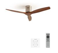 CREATE / WINDCALM NATURAL WOOD M/Ventilador de techo níquel aspas madera oscura con controlador y mando con mando / 40W, Temporizador, Ø132 cm, 6 velocidades, silencioso, función verano-invierno