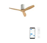 CREATE / WINDCALM S/Ventilador de techo ABS blanco aspas efecto madera clara con Wifi y mando / 40W, Silencioso, Ø112 cm, 6 velocidades, función verano-invierno