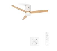 CREATE / WINDCALM S/Ventilador de techo ABS con luz blanco aspas efecto madera clara con controlador y mando / 40W, Temporizador, Ø112 cm, 3 temperaturas de luz, función verano-invierno