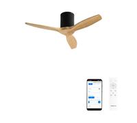 CREATE / WINDCALM S/Ventilador de techo ABS negro aspas efecto madera clara con Wifi y mando / 40W, Silencioso, Ø112 cm, 6 velocidades, temporizador, función verano-invierno