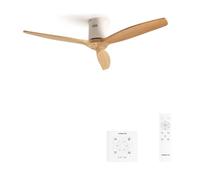 CREATE / WINDCALM/Ventilador de techo ABS blanco aspas efecto madera clara con controlador y mando / 40W, Silencioso, Ø132 cm, 6 velocidades, temporizador, función verano-invierno