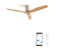 CREATE / WINDCALM/Ventilador de techo ABS blanco aspas efecto madera clara con Wifi y mando / 40W, Silencioso, Ø132 cm, 6 velocidades, temporizador, función verano-invierno