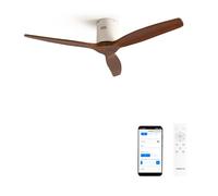 CREATE / WINDCALM/Ventilador de techo ABS blanco aspas efecto madera oscura con Wifi y mando / 40W, Silencioso, Ø132 cm, 6 velocidades, temporizador, función verano-invierno