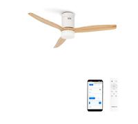 CREATE / WINDCALM/Ventilador de techo ABS con luz blanco aspas efecto madera clara con Wifi y mando / 40W, Silencioso, Ø132 cm, 3 temperaturas de luz, temporizador, función verano-invierno
