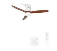 CREATE / WINDCALM/Ventilador de techo ABS con luz blanco aspas efecto madera oscura con controlador y mando / 40W, Temporizador, Ø132 cm, 3 temperaturas de luz, función verano-invierno