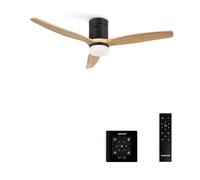 CREATE / WINDCALM/Ventilador de techo ABS con luz negro aspas efecto madera clara con controlador y mando / 40W, Silencioso, Ø132 cm, 6 velocidades, 3 temperaturas de luz, función verano-invierno