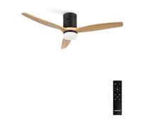 CREATE / WINDCALM/Ventilador de techo ABS con luz negro aspas efecto madera clara y mando / 40W, Silencioso, Ø132 cm, 6 velocidades, 3 temperaturas de luz, temporizador, función verano-invierno