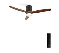 CREATE / WINDCALM/Ventilador de techo ABS con luz negro aspas efecto madera oscura y mando / 40W, Silencioso, Ø132 cm, 6 velocidades, 3 temperaturas de luz, temporizador, función verano-invierno