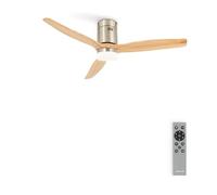 CREATE / WINDCALM/Ventilador de techo ABS con luz níquel efecto aspas madera clara y mando / 40W, Silencioso, Ø132 cm, 6 velocidades, 3 temperaturas de luz, temporizador, función verano-invierno