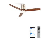 CREATE / WINDCALM/Ventilador de techo ABS con luz níquel efecto aspas madera oscura con Wifi y mando / 40W, Silencioso, Ø132 cm, 3 temperaturas de luz, temporizador, función verano-invierno