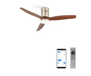 CREATE / WINDCALM/Ventilador de techo ABS con luz níquel efecto aspas madera oscura con Wifi y mando / 40W, Silencioso, Ø132 cm, 3 temperaturas de luz, temporizador, función verano-invierno