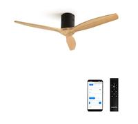 CREATE / WINDCALM/Ventilador de techo ABS negro aspas efecto madera clara con Wifi y mando / 40W, Silencioso, Ø132 cm, 6 velocidades, temporizador, función verano-invierno