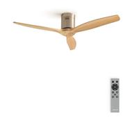 CREATE / WINDCALM/Ventilador de Techo Madera Clara y Níquel + Mando a Distancia + 40W + 6 Velocidades + Ultrasilencioso + Verano-Invierno/Ventilador techo Programable para Interior y Exterior