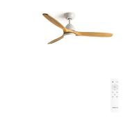 CREATE / WINDCUP/Ventilador techo con luz blanco aspas madera natural con mando/Función verano-invierno, 3 temperaturas de luz, 6 velocidades, programable 1 a 4h, 2 alturas, 40W, Ø132 cm