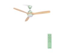 CREATE / WINDCUP/Ventilador techo con luz verde aspas madera natural con mando/Función verano-invierno, 3 temperaturas de luz, 6 velocidades, programable 1 a 4h, 2 alturas, 40W, Ø132 cm
