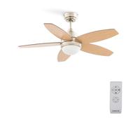 CREATE / WINDFLOWOOD/Ventilador de techo con luz níquel aspas madera natural con mando / 60W, Aspas reversibles, Ø107cm, 3 velocidades, 3 temperaturas de luz, función verano-invierno, 60W