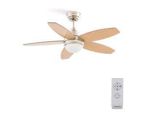CREATE / WINDFLOWOOD/Ventilador de techo con luz níquel aspas madera natural con mando / 60W, Aspas reversibles, Ø107cm, 3 velocidades, 3 temperaturas de luz, función verano-invierno, 60W