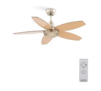 CREATE / WINDFLOWOOD/Ventilador de techo níquel madera natural con mando/Silencioso, aspas reversirbles, motor AC de cobre, temporizador de 1h a 4h, 2 alturas, 60W, Ø107 cm