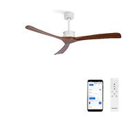 CREATE / WINDLARGE/Ventilador de techo blanco aspas madera oscura con Wifi y mando / 40W, XL, silencioso, 6 velocidades, Ø152 cm, temporizador, 2 alturas, función verano-invierno