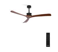 CREATE / WINDLARGE/Ventilador de techo negro aspas madera oscura con mando / 40W, XL, silencioso, 6 velocidades, Ø152 cm, temporizador, 2 alturas, función verano-invierno