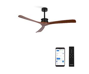 CREATE / WINDLARGE/Ventilador de techo negro aspas madera oscura con Wifi y mando / 40W, XL, silencioso, 6 velocidades, Ø152 cm, temporizador, 2 alturas, función verano-invierno