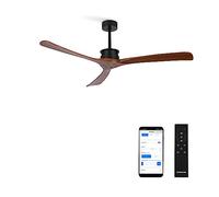 CREATE / WINDLARGE/Ventilador de techo negro aspas madera oscura con Wifi y mando/XL, función verano-invierno, 6 velocidades, temporizador 1 a 4 h, 2 alturas,aspas blancas, 40W, Ø152 cm