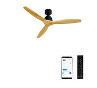 CREATE / WINDSTYLANCE DC/Ventilador de techo negro aspas madera natural con Wifi y mando / 40W, Silencioso, Ø132 cm, 6 velocidades, temporizador, verano-invierno, doble altura, motor DC
