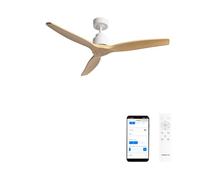 CREATE / WINDSTYLANCE M/Ventilador de techo ABS blanco aspas efecto madera natural con Wifi y mando / 40W, Silencioso, Ø132 cm, 6 velocidades, temporizador, verano-invierno, doble altura, motor DC