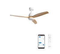 CREATE / WINDSTYLANCE M/Ventilador de techo ABS con luz blanco aspas efecto madera natural con Wifi y mando / 40W, Silencioso, Ø132 cm, 6 velocidades, temporizador, verano-invierno, doble altura