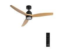 CREATE / WINDSTYLANCE M/Ventilador de techo ABS con luz negro aspas efecto madera natural con mando / 40W, Silencioso, Ø132 cm, 6 velocidades, temporizador, verano-invierno, doble altura