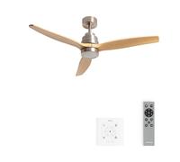 CREATE / WINDSTYLANCE M/Ventilador de techo ABS con luz níquel aspas efecto madera natural con controlador y mando / 40W, Temporizador, Ø132 cm, 6 velocidades, verano-invierno, doble altura