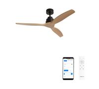 CREATE / WINDSTYLANCE M/Ventilador de techo ABS negro aspas efecto madera natural con Wifi y mando / 40W, Silencioso, Ø132 cm, 6 velocidades, temporizador, verano-invierno, doble altura, motor DC