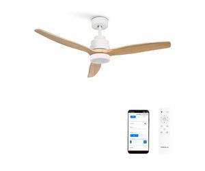 CREATE / WINDSTYLANCE NATURAL WOOD L/Ventilador de techo con luz blanco aspas madera clara con Wifi y mando / 40W, Temporizador, Ø152 cm, 6 velocidades, función verano-invierno, doble altura