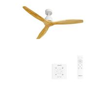 CREATE / WINDSTYLANCE NATURAL WOOD/Ventilador de techo blanco aspas madera natural con controlador y mando / 40W. Temporizador. Ø132 cm. 6 velocidades. verano-invierno. doble altura
