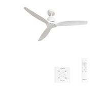 CREATE / WINDSTYLANCE NATURAL WOOD/Ventilador de techo blanco con controlador pared y mando / 40W, Silencioso, Ø132 cm, 6 velocidades, temporizador, verano-invierno, doble altura, motor DC