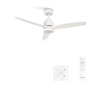 CREATE / WINDSTYLANCE NATURAL WOOD/Ventilador de techo con luz blanco con controlador pared y mando / 40W. Silencioso. Ø132 cm. 6 velocidades. temporizador. verano-invierno. doble altura. motor DC