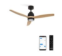 CREATE / WINDSTYLANCE NATURAL WOOD/Ventilador de techo con luz negro aspas madera natural con Wifi y mando / 40W, Temporizador, Ø132 cm, 6 velocidades, verano-invierno, doble altura