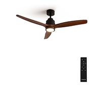 CREATE / WINDSTYLANCE NATURAL WOOD/Ventilador de techo con luz negro aspas madera oscura con mando / 40W, Silencioso, Ø132 cm, 6 velocidades, temporizador, verano-invierno, doble altura, motor DC