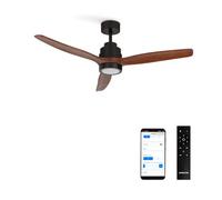 CREATE / WINDSTYLANCE NATURAL WOOD/Ventilador de techo con luz negro aspas madera oscura con Wifi y mando / 40W, Temporizador, Ø132 cm, 6 velocidades, verano-invierno, doble altura