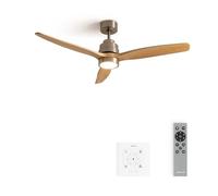 CREATE / WINDSTYLANCE NATURAL WOOD/Ventilador de techo con luz níquel aspas madera natural con controlador y mando / 40W, Temporizador, Ø132 cm, 6 velocidades, verano-invierno, doble altura