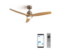 CREATE / WINDSTYLANCE NATURAL WOOD/Ventilador de techo con luz níquel aspas madera natural con Wifi y mando / 40W, Silencioso, Ø132 cm, 6 velocidades, temporizador, verano-invierno, doble altura