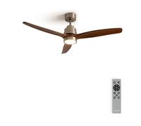 CREATE / WINDSTYLANCE NATURAL WOOD/Ventilador de techo con luz níquel aspas madera oscura con mando / 40W, Silencioso, Ø132 cm, 6 velocidades, temporizador, verano-invierno, doble altura