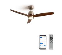 CREATE / WINDSTYLANCE NATURAL WOOD/Ventilador de techo con luz níquel aspas madera oscura con Wifi y mando / 40W, Silencioso, Ø132 cm, 6 velocidades, temporizador, verano-invierno, doble altura